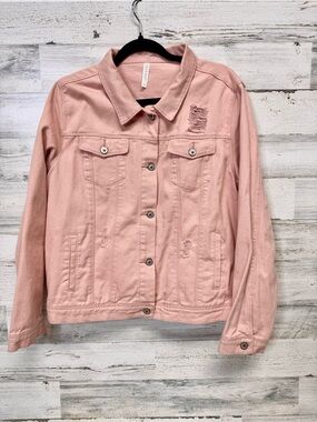 NWOT Mia & Tess Light Pink/Peach Distressed Denim Jacket